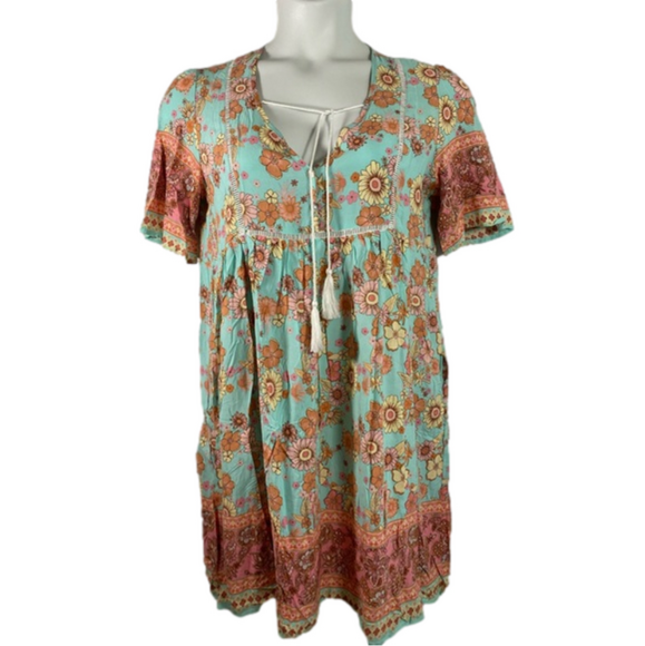 unbranded Other - Boho Floral Print Tassel V-Neck Sleeve Smock Mini swim Coverup Dress SKU1101